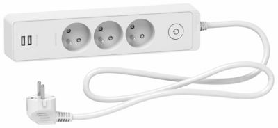 Multiprise 3 prises + 2 usb Schneider Electric Odace blanc 1.5 m