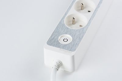 Multiprise 3 prises + 2 usb Schneider Electric Odace blanc finition aluminium brossé 1.5 m
