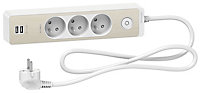 Multiprise 3 prises + 2 USB Schneider Electric Odace bois 1.5 m