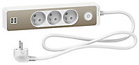 Multiprise 3 prises + 2 USB Schneider Electric Odace bronze 1.5 m
