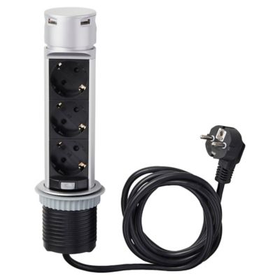 Multiprise escamotable 3x16A + 2 USB - Noir - Otio