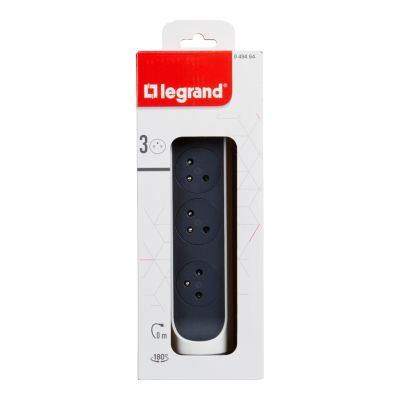 Multiprise 3 prises rotative à fixer Legrand blanc et gris