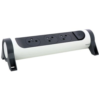 Multiprise 3 prises rotative à fixer Legrand blanc et gris