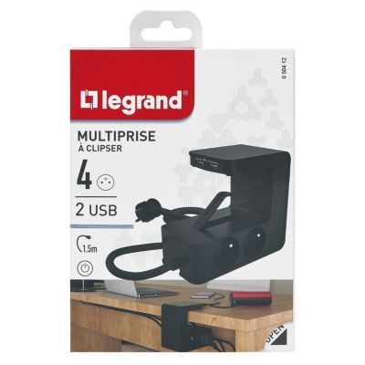 Multiprise 4 prises + 2 USB-A Legrand noir 1.5 m