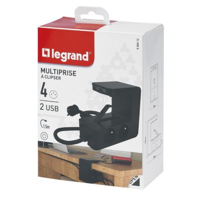 Multiprise 4 prises + 2 USB-A Legrand noir 1.5 m