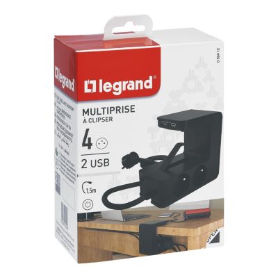 Multiprise 4 prises + 2 USB-A Legrand noir 1.5 m