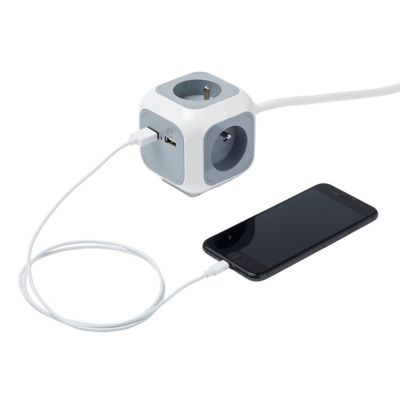 Bloc Multiprise USB PowerCube Bloc Mural 4 Prises + 2 USB - Rouge, Charge Max 3500W, Chaînable Bloc Prise Design