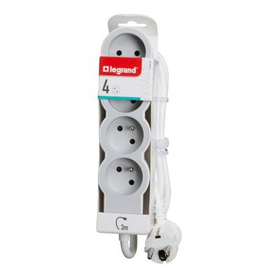 Multiprise 4 prises Legrand blanc et gris 3 m