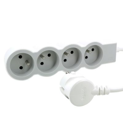 Multiprise 4 prises Legrand blanc et gris 3 m