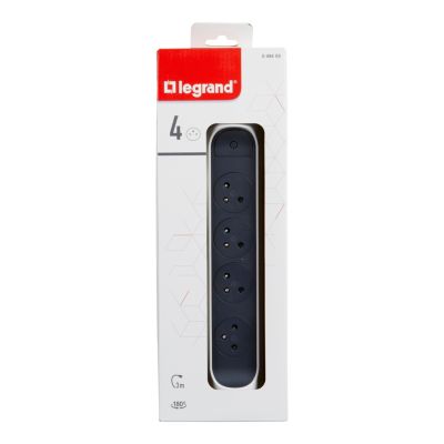Multiprise 4 prises rotative à fixer Legrand blanc et gris 3 m