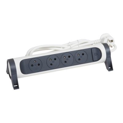 Multiprise 4 prises rotative à fixer Legrand blanc et gris 3 m