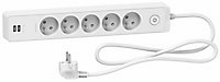 Multiprise 5 prises + 2 USB Schneider Electric Odace blanc 1.5 m