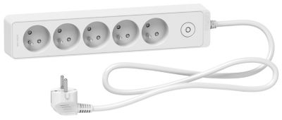 Multiprise 5 prises Schneider Electric Odace blanc 1.5 m