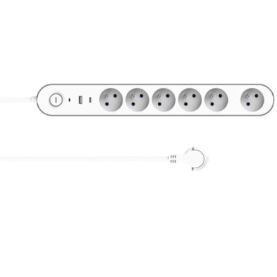 Multiprise 6 prises + 2 USB Jacobsen 1.5 m blanche