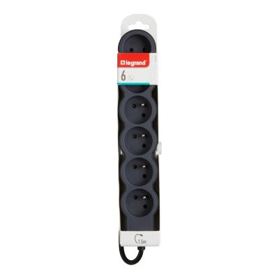 Multiprise 6 prises Legrand noir et gris 1.5 m