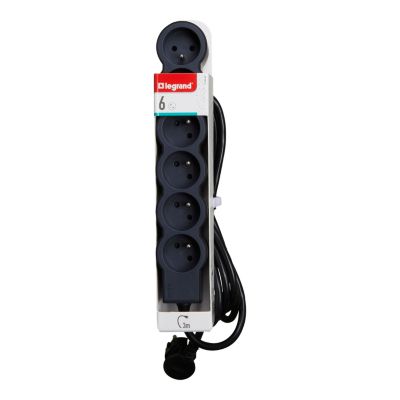 Multiprise 6 prises Legrand noir et gris 3 m