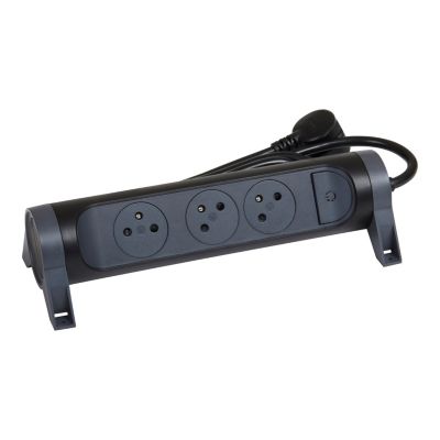 Multiprise avec interrupteur 3 prises rotative à fixer Legrand noir et gris 1.5 m
