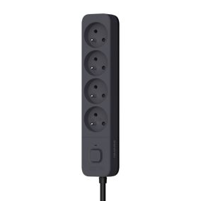Multiprise avec interrupteur 4 prises 2 pôles + terre Quarx noir / gris 1.5 m