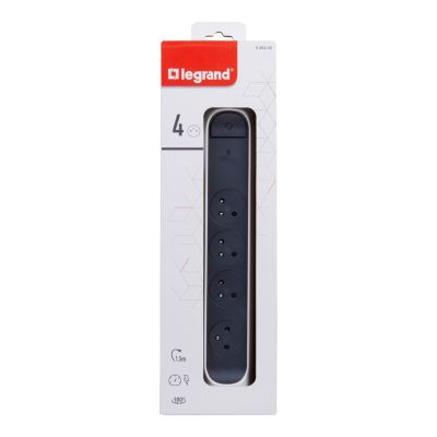 Multiprise avec interrupteur 4 prises avec disjoncteur Legrand blanc et gris 1.5 m