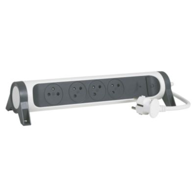 Multiprise avec interrupteur 4 prises avec disjoncteur Legrand blanc et gris 1.5 m