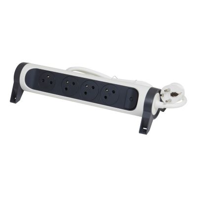 Multiprise avec interrupteur 4 prises rotative à fixer Legrand blanc et gris 1.5 m