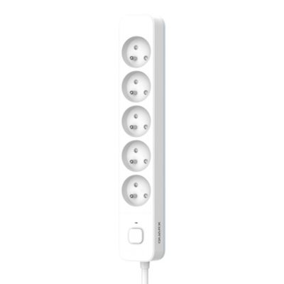 Multiprise avec interrupteur 5 prises 2 pôles + terre Quarx blanc / gris 3 m
