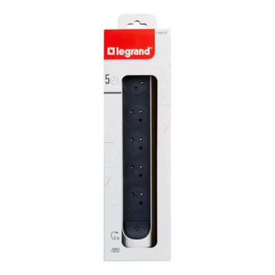 Multiprise avec interrupteur 5 prises rotative à fixer Legrand blanc et gris