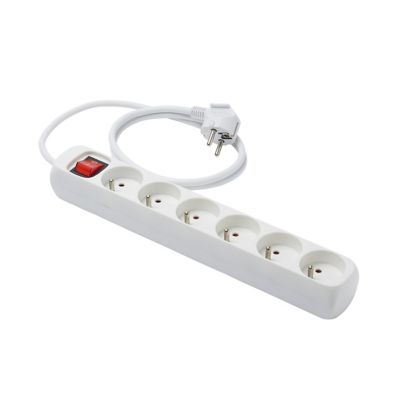 Multiprise de 6 prises + 2 port de charge USB avec interrupteur blanche-1.5m
