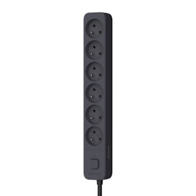 Multiprise 6 Prises, multiprise avec Interrupteur, Couleur Noire, câble 1,5  m.
