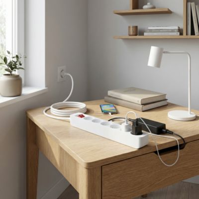 Multiprise avec interrupteur 6 prises blanc 1 m
