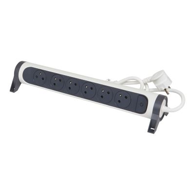 Multiprise avec interrupteur 6 prises rotative à fixer Legrand blanc et gris 1.5 m