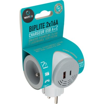 Multiprise biplite rotative 16A + USB A+C - Zenitech