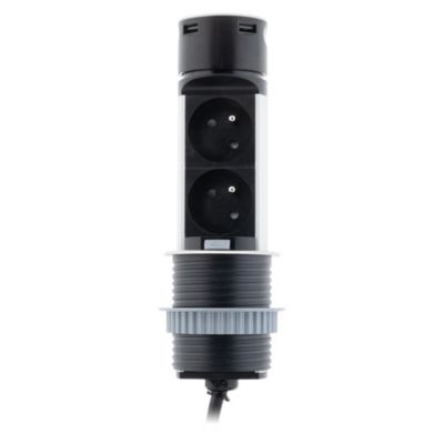 Multiprise encastrable compacte 2 prises + 2 USB-A noir Otio