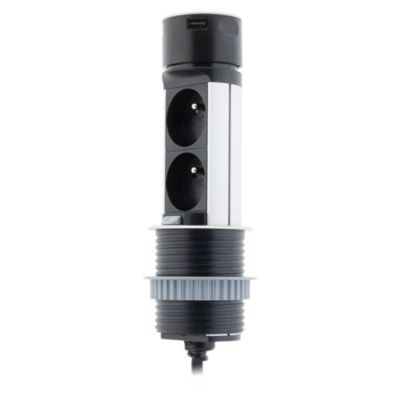 Multiprise encastrable compacte 2 prises + 2 USB-A noir Otio
