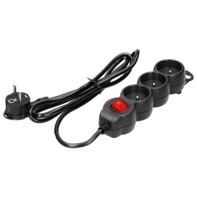 Multiprise Noire 3 Prises 2p+t 16a 230v Avec Interrupteur Lumineux + Cordon 3g1mm² Longueur 1,5m