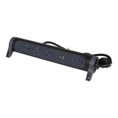 Multiprise parafoudre avec interrupteur 3 prises + 1 x USB-A + 1 x USB-C Legrand noir et gris 1.5 m