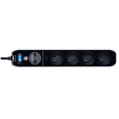 Multiprise parafoudre avec interrupteur 4 prises noir USB 2 m