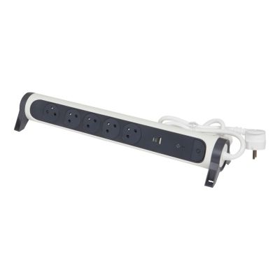 Multiprise parafoudre avec interrupteur 5 prises + + 2 chargeurs USB-A et C Legrand blanc et gris 1.5 m
