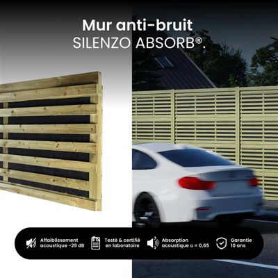 Mur Anti-bruit Bois 17,48x2,4m SILENZO ABSORB - Clôture Réduction Sonore - Palissade