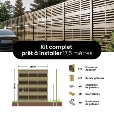 Mur Anti-bruit Bois 17,48x2,4m SILENZO ABSORB - Clôture Réduction Sonore - Palissade