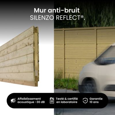 Mur Anti-bruit Bois 19,66x1,8m SILENZO REFLECT - Clôture Réduction Sonore - Palissade