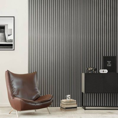 Mur TV - Lot de 5 Panneaux tasseaux bois 250 x 30 x 1,9 cm - alu/feutrine noir - 3,75m²