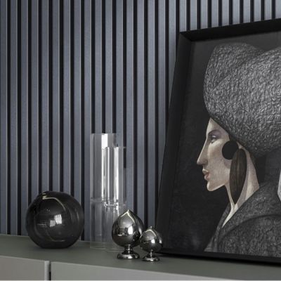 Mur TV - Lot de 5 Panneaux tasseaux bois 250 x 30 x 1,9 cm - alu/feutrine noir - 3,75m²