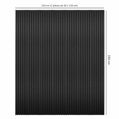 Mur TV - Lot de 7 Panneaux tasseaux bois 250 x 30 x 1,9 cm - Lamelles placage noir fond noir - 5,25m²