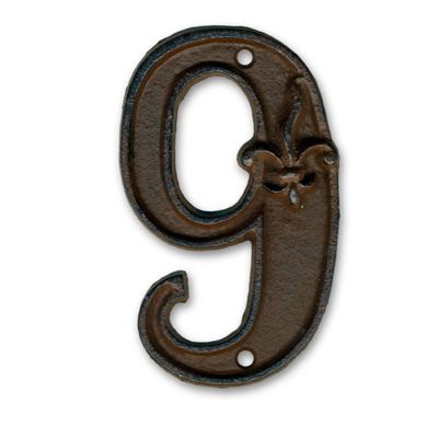 N° de maison - marquage 9 - en fonte - couleur marron - à visser - hauteur 12 cm - Chapuis DB62-9