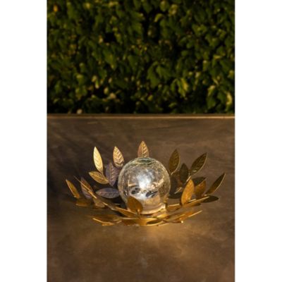 Nénuphar solaire en métal or- diffuseur en verre avec effet verre brisée- Diamètre 26cm- 7 Lumens- Eclairage extérieur Jardin