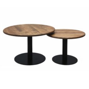 NADINE - Lot de 2 Tables Plateau Manguier Massif Pieds Métal Noir