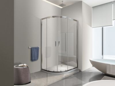 NALA Cabine de Douche de 6 mm angulaire semi-circulaire avec profil chromé, compris de receveur douche H.190 - 80 x 120 droit