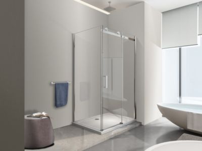 NALA Douche de 8 mm H.190 avec un paroi fixe et une porte coulissante (receveur non inclu)- 90 fixe x 120 coulissante