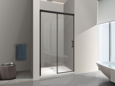 NALA Porte de douche pour installation en niche avec fermeture douce Soft Close H 200, cadre en noir mat 8 mm Cm 160 (157-160)